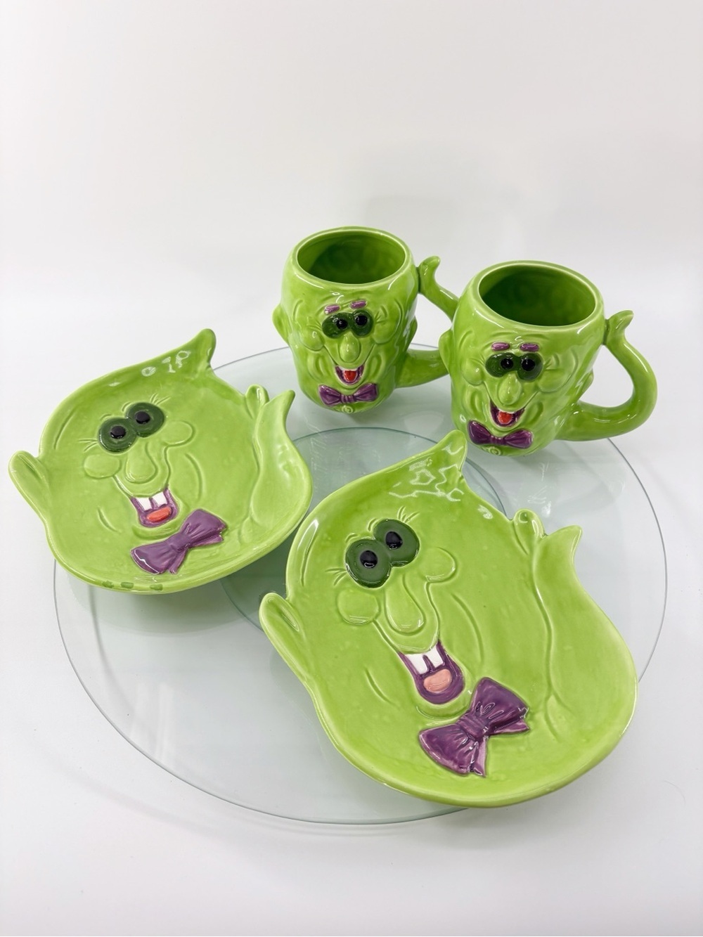 Vintage Fitz & Floyd Omnibus Halloween Ghost Goblin Face Mug Green Ceramic 1990s